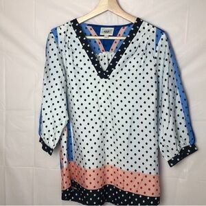 ECI New York Multicolored Polka Dot V-Neck Women's Top Small